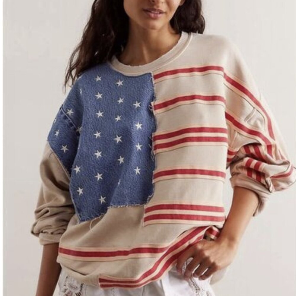 Free People x Tricia Fix Stripes and Stars Pullover, XL,  NWT